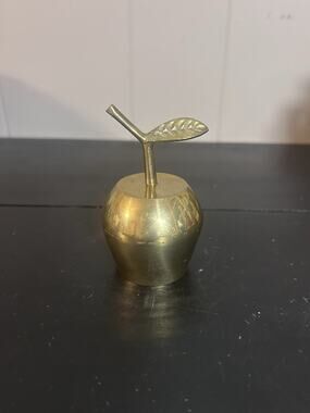 Vintage Brass Apple Bell Decorative Fruit Figurine Gold Tone Tabletop Decor